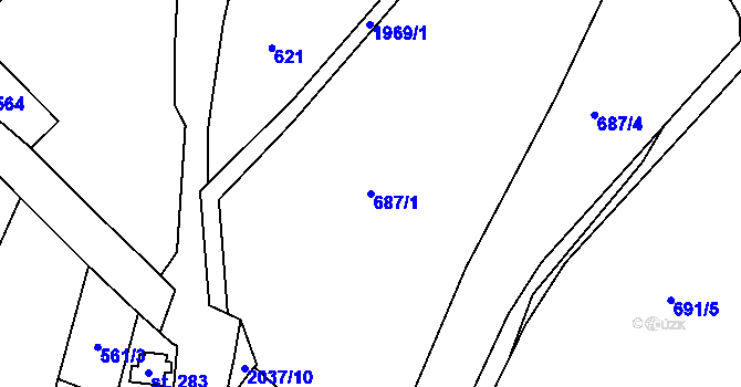 Parcela st. 687/1 v KÚ Dolní Křečany, Katastrální mapa
