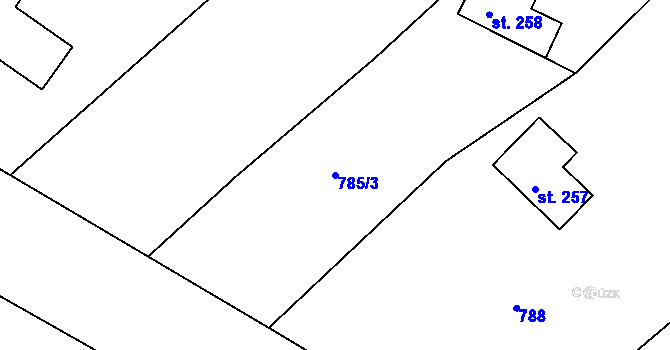Parcela st. 785/3 v KÚ Dolní Křečany, Katastrální mapa