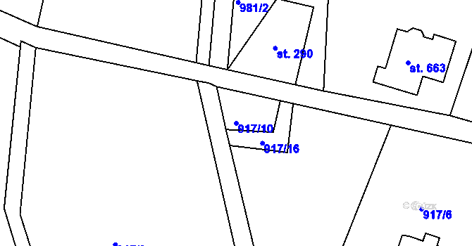 Parcela st. 917/10 v KÚ Dolní Křečany, Katastrální mapa
