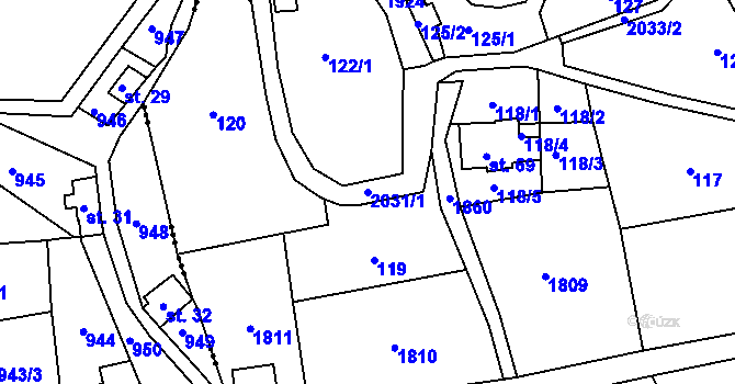 Parcela st. 2031/1 v KÚ Dolní Křečany, Katastrální mapa