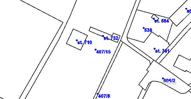 Parcela st. 407/15 v KÚ Dolní Křečany, Katastrální mapa