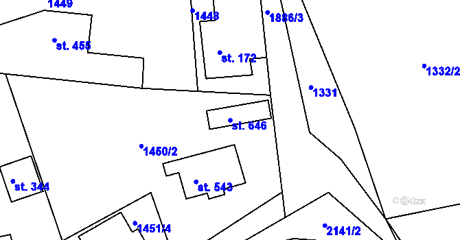 Parcela st. 646 v KÚ Dolní Křečany, Katastrální mapa