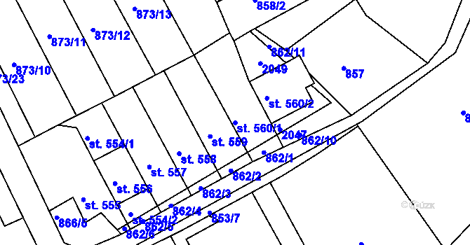 Parcela st. 560/1 v KÚ Dolní Křečany, Katastrální mapa