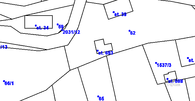 Parcela st. 693 v KÚ Dolní Křečany, Katastrální mapa