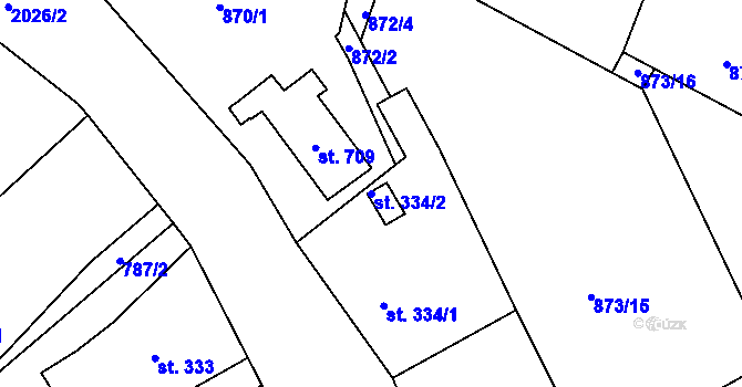 Parcela st. 334/2 v KÚ Dolní Křečany, Katastrální mapa