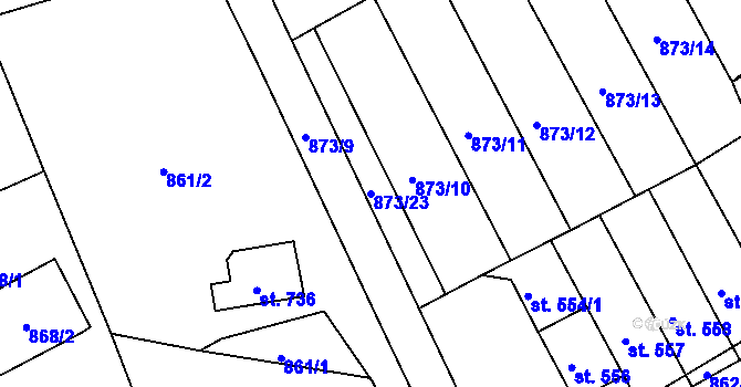 Parcela st. 873/23 v KÚ Dolní Křečany, Katastrální mapa