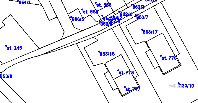 Parcela st. 853/16 v KÚ Dolní Křečany, Katastrální mapa