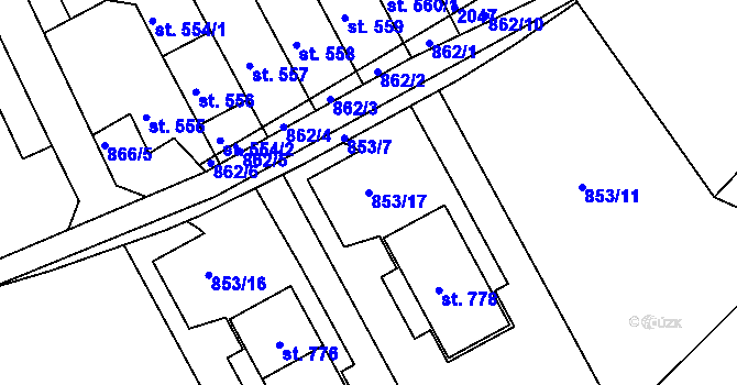 Parcela st. 853/17 v KÚ Dolní Křečany, Katastrální mapa