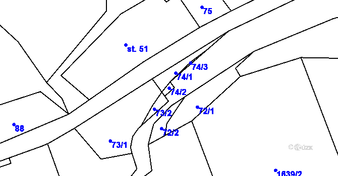Parcela st. 74/2 v KÚ Dolní Křečany, Katastrální mapa