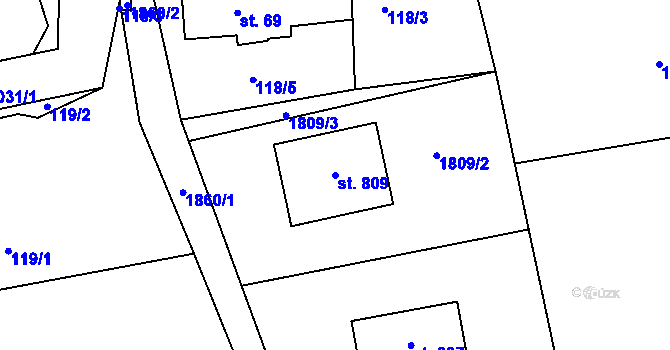 Parcela st. 809 v KÚ Dolní Křečany, Katastrální mapa