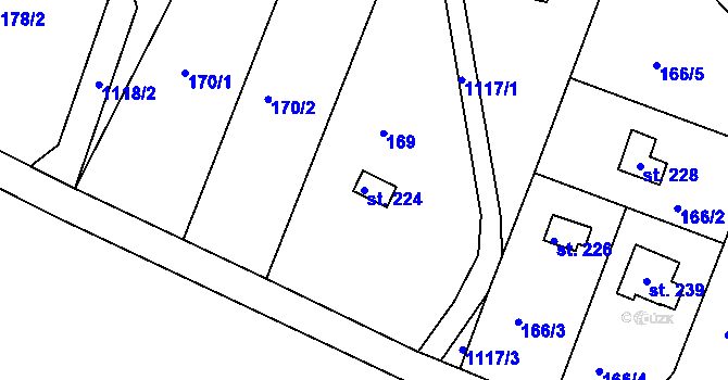 Parcela st. 224 v KÚ Runářov, Katastrální mapa