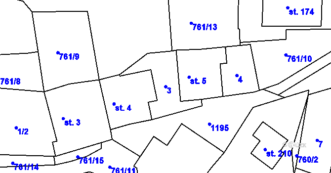 Parcela st. 3 v KÚ Runářov, Katastrální mapa