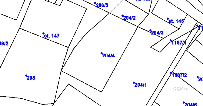Parcela st. 204/4 v KÚ Runářov, Katastrální mapa
