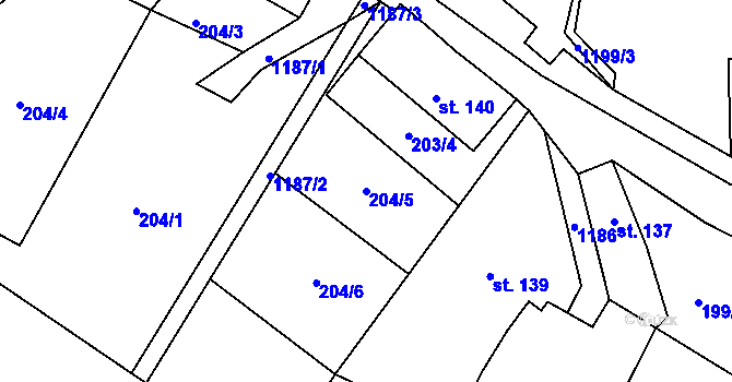 Parcela st. 204/5 v KÚ Runářov, Katastrální mapa