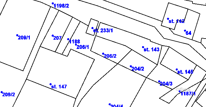 Parcela st. 206/2 v KÚ Runářov, Katastrální mapa