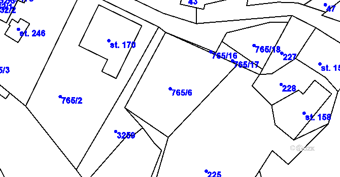 Parcela st. 765/6 v KÚ Runářov, Katastrální mapa