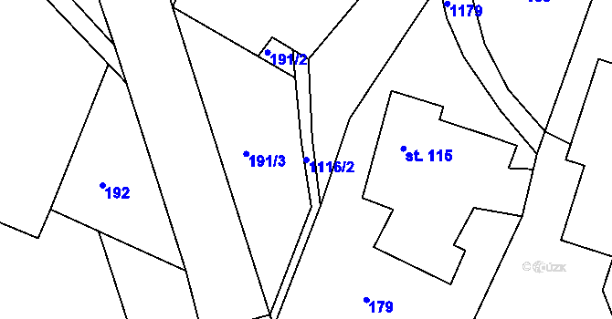 Parcela st. 1116/2 v KÚ Runářov, Katastrální mapa