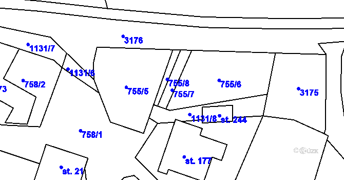 Parcela st. 755/7 v KÚ Runářov, Katastrální mapa