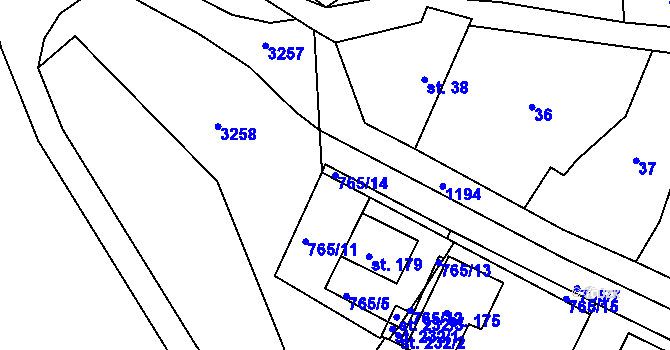 Parcela st. 765/14 v KÚ Runářov, Katastrální mapa