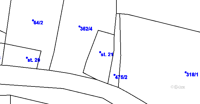 Parcela st. 21 v KÚ Hynčice u Broumova, Katastrální mapa