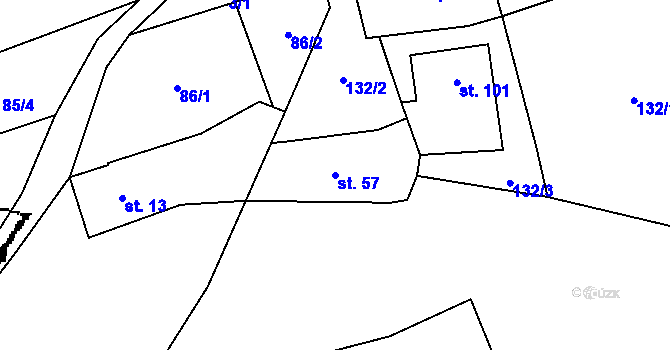 Parcela st. 57 v KÚ Hynčice u Broumova, Katastrální mapa