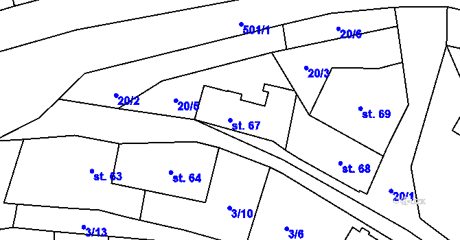 Parcela st. 67 v KÚ Hynčice u Broumova, Katastrální mapa