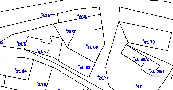 Parcela st. 69 v KÚ Hynčice u Broumova, Katastrální mapa