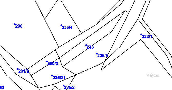 Parcela st. 233 v KÚ Hynčice u Broumova, Katastrální mapa