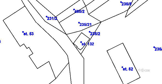 Parcela st. 132 v KÚ Hynčice u Broumova, Katastrální mapa