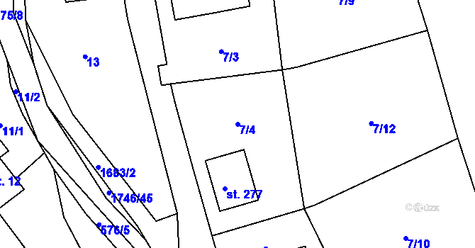 Parcela st. 7/4 v KÚ Ruprechtice u Broumova, Katastrální mapa