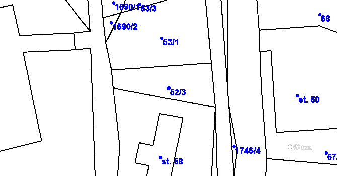 Parcela st. 52/3 v KÚ Ruprechtice u Broumova, Katastrální mapa