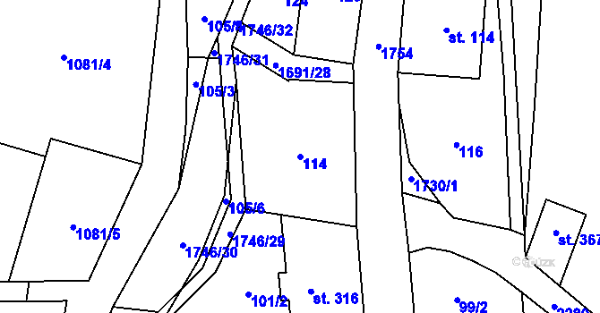 Parcela st. 114 v KÚ Ruprechtice u Broumova, Katastrální mapa