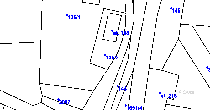 Parcela st. 135/3 v KÚ Ruprechtice u Broumova, Katastrální mapa
