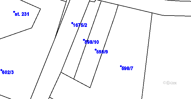 Parcela st. 598/9 v KÚ Ruprechtice u Broumova, Katastrální mapa