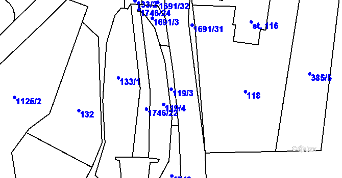 Parcela st. 119/3 v KÚ Ruprechtice u Broumova, Katastrální mapa