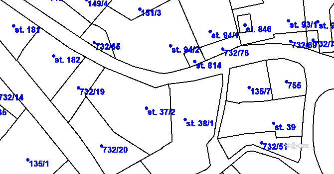 Parcela st. 38/2 v KÚ Ruprechtov, Katastrální mapa