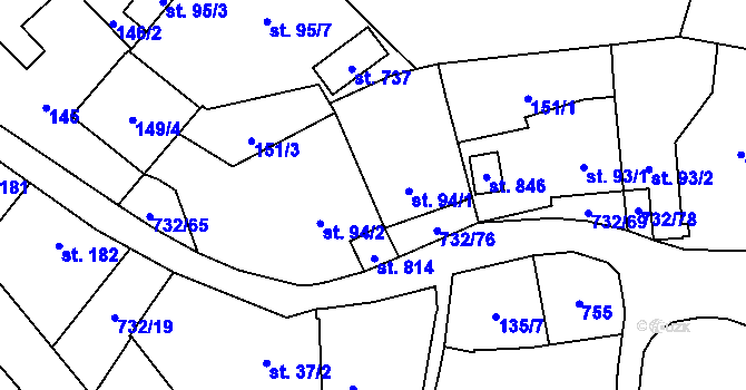 Parcela st. 94/1 v KÚ Ruprechtov, Katastrální mapa