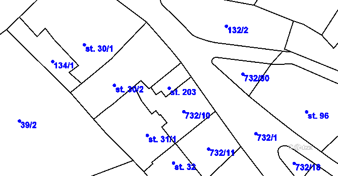 Parcela st. 203 v KÚ Ruprechtov, Katastrální mapa