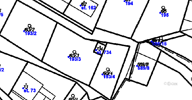 Parcela st. 734 v KÚ Ruprechtov, Katastrální mapa