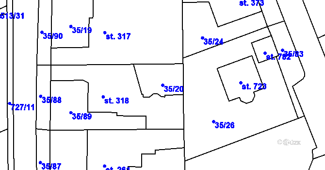 Parcela st. 35/20 v KÚ Ruprechtov, Katastrální mapa