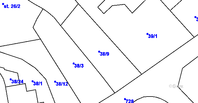 Parcela st. 38/9 v KÚ Ruprechtov, Katastrální mapa