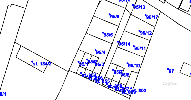 Parcela st. 95/4 v KÚ Ruprechtov, Katastrální mapa