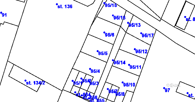 Parcela st. 95/5 v KÚ Ruprechtov, Katastrální mapa