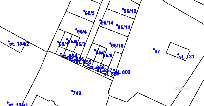 Parcela st. 95/8 v KÚ Ruprechtov, Katastrální mapa
