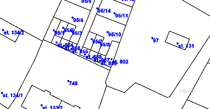 Parcela st. 95/9 v KÚ Ruprechtov, Katastrální mapa
