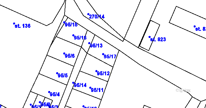 Parcela st. 95/17 v KÚ Ruprechtov, Katastrální mapa