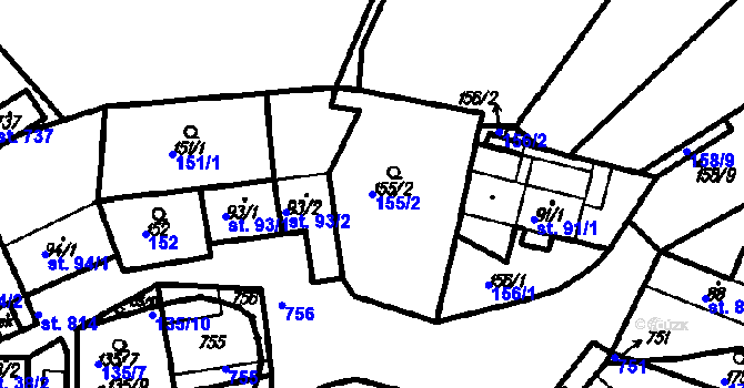 Parcela st. 155/2 v KÚ Ruprechtov, Katastrální mapa