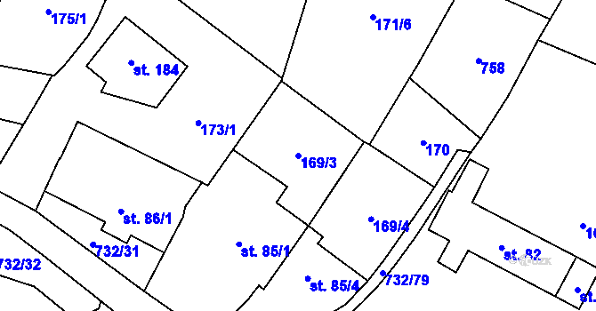 Parcela st. 169/3 v KÚ Ruprechtov, Katastrální mapa