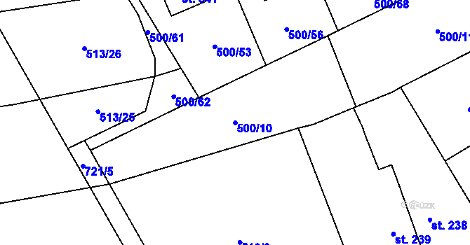 Parcela st. 500/10 v KÚ Ruprechtov, Katastrální mapa
