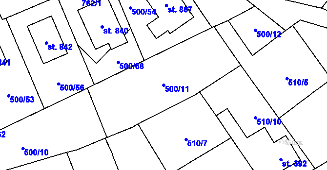 Parcela st. 500/11 v KÚ Ruprechtov, Katastrální mapa